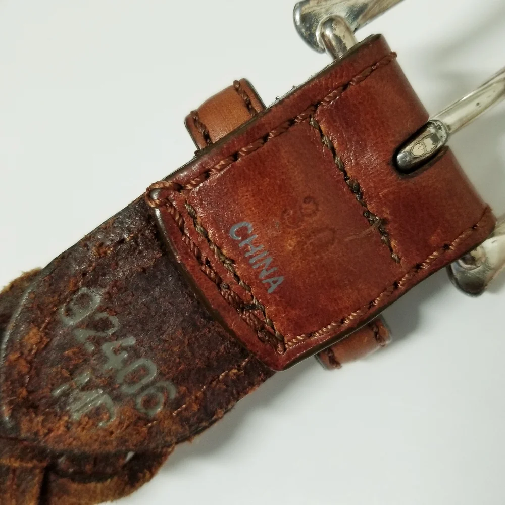 Brighton Vintage 90's Leather Belt Brown Braided Silver-tone Zoo Animals Sz 30